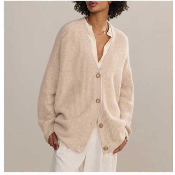 Jenni Kayne Cashmere Cocoon Cardigan Sweater XS Ivory Oversized Minimalist READ
